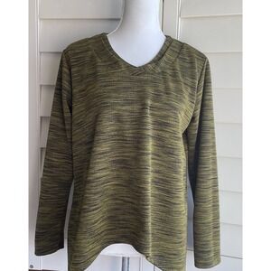 Lisa Bayne Tunic Top Womens S Green Black Marled‎ Sharkbite V-Neck Long Sleeve